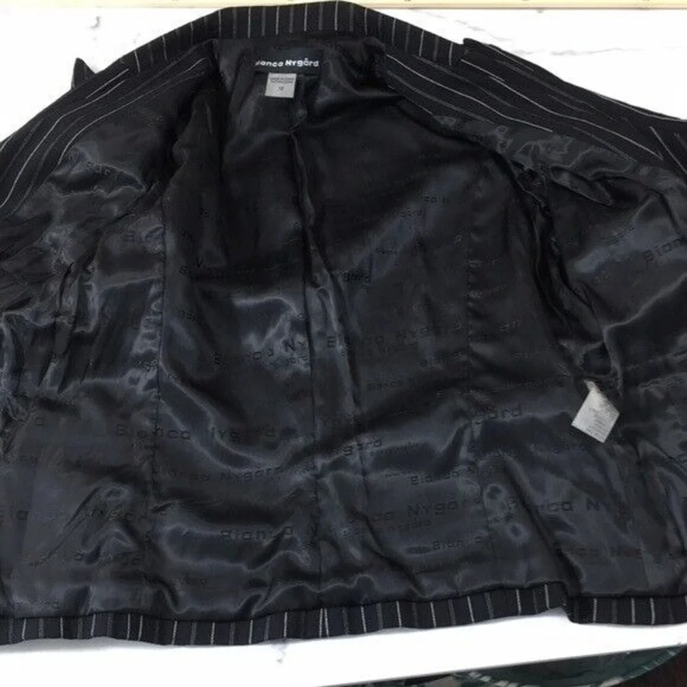 Bianca Nygard‎ Black Striped Blazer Jacket Womens 12 Double Breasted Steampunk